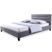 Baxton Studio BBT6452-Grey-Queen Bed Hillary Upholstered Platform Bed - Queen Size